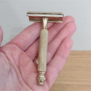 Vintage 1940s Gillette Gold Tone Ball End Safety Razor 3 Piece